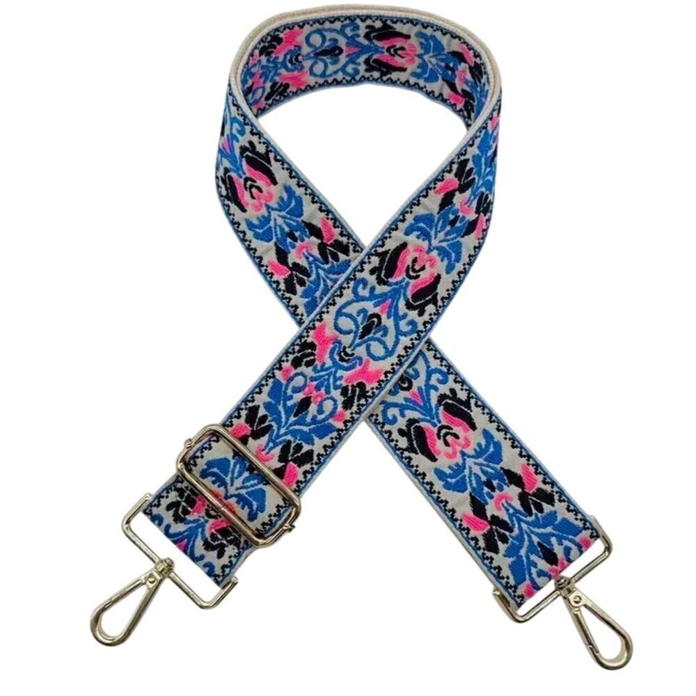 Boho Floral Embroidered Crossbody Bag Strap Multicolor Adjustable Hippie